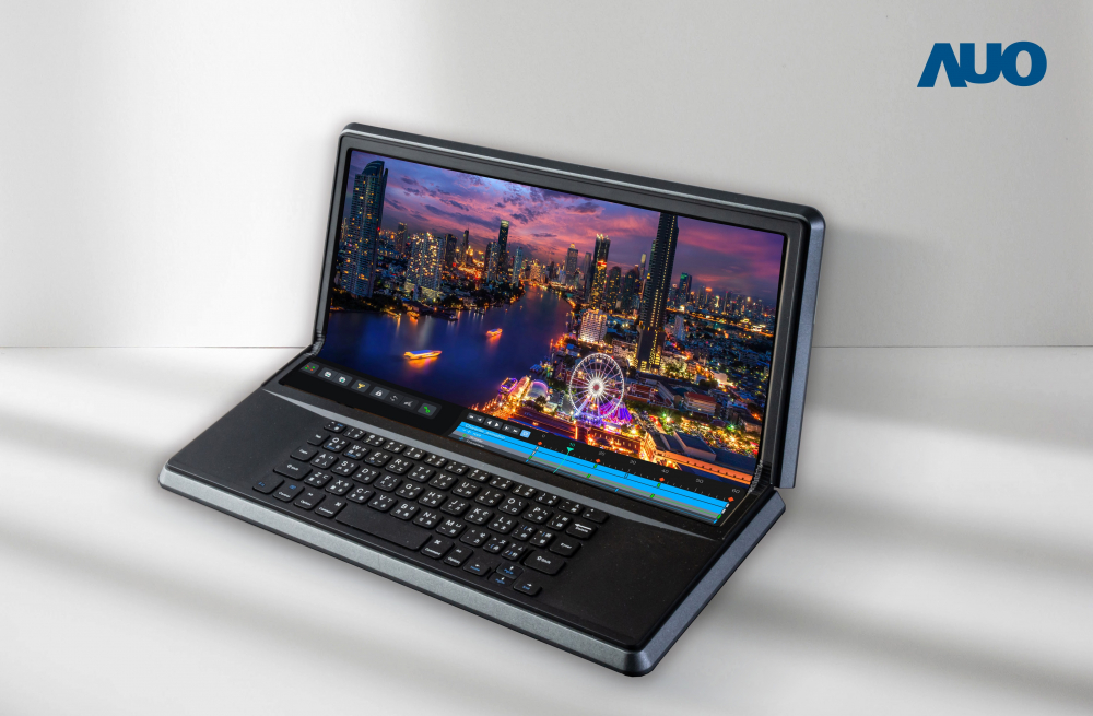 FUN88乐天14.6吋Micro LED折迭显示屏幕，搭配半径4mm的弯折绞炼，以及高画素、高亮度、高对比度的显示技术特点，即便在大视角下仍保有绝佳色相与亮度